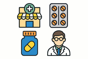 Pharmacy and Healthcare Icons.