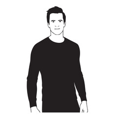 Handsome Man Black and White Illustration Vector Image Male Portrait Fashion Sketch Line Art Design	