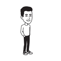 Handsome Man Black and White Illustration Vector Image Male Portrait Fashion Sketch Line Art Design	