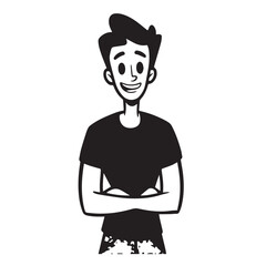 Handsome Man Black and White Illustration Vector Image Male Portrait Fashion Sketch Line Art Design	