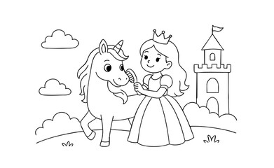 Princess and Unicorn Coloring Page A Magical Kingdom Adventure
