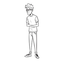 Handsome Man Black and White Illustration Vector Image Male Portrait Fashion Sketch Line Art Design	