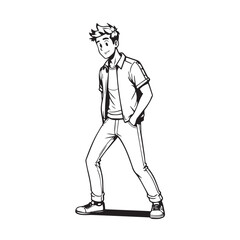 Handsome Man Black and White Illustration Vector Image Male Portrait Fashion Sketch Line Art Design	