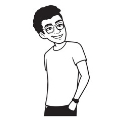 Handsome Man Black and White Illustration Vector Image Male Portrait Fashion Sketch Line Art Design	