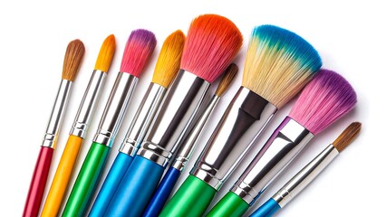 Set of colorful makeup brushes isolated on white background, beauty and cosmetic accessories
