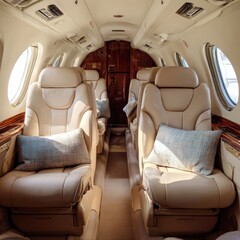 Luxurious private jet cabin interior