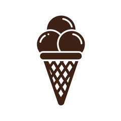 Minimalist ice cream cone icon with waffle texture and three scoops. EPS 10.