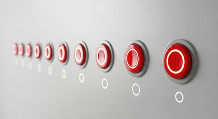 Modern control panel with glowing red buttons offers powerful technology and industrial solutions