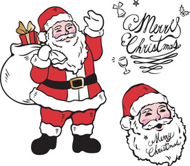 クリスマス　サンタクロース　人物　男性　飾り　あしらい　手描き　イラスト素材