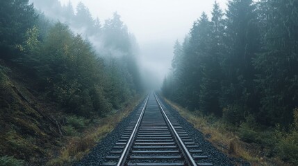 Misty forest railway