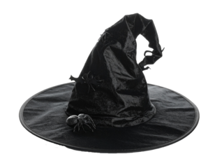 Black Witch Hat for Halloween Costume Isolated on White Background