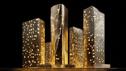 Cityscape model, illuminated towers