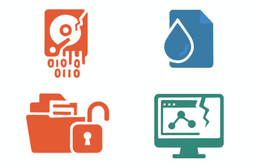 Data loss, file corruption, security breach, system failure icons.