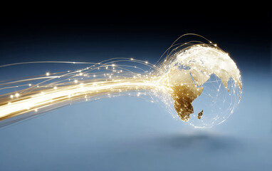 Global connectivity with glowing data streams representing digital communication