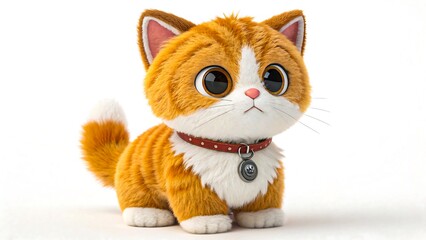 Fototapeta premium Cute Cartoon Orange Cat with Collar Isolated on White Background 