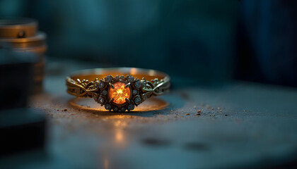 Antique gold ring adorned with diamonds, handcrafted by skilled craftsmen.