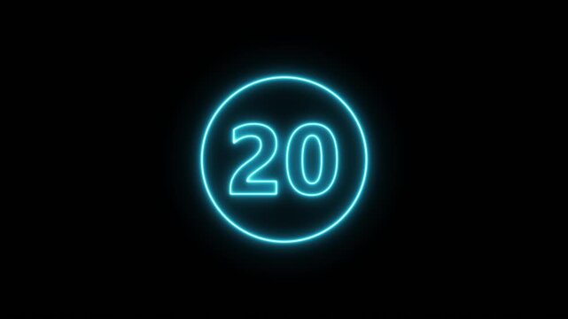 Neon line Circle countdown timer animation from 25 to 0 second animation on black background with alpha channel. 25 second countdown timer animation,Negative Countdown. Countdown video 4k videos