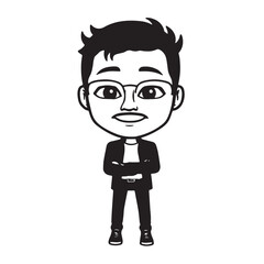 Handsome Man Black and White Illustration Vector Image Male Portrait Fashion Sketch Line Art Design	