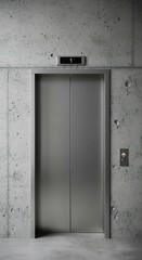 Modern Elevator in Concrete Building.
