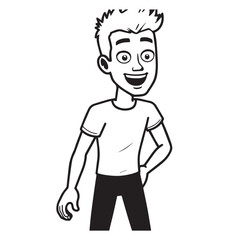Handsome Man Black and White Illustration Vector Image Male Portrait Fashion Sketch Line Art Design	