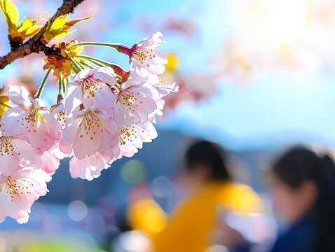 Delicate Pink Cherry Blossoms in Springtime.