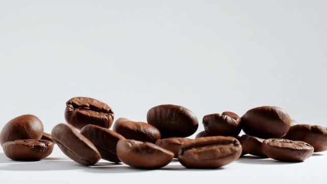 Aromatic Coffee Beans: Close-up of roasted coffee beans showcasing their rich brown color and textures, ready to be ground for that perfect cup.