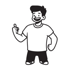 Handsome Man Black and White Illustration Vector Image Male Portrait Fashion Sketch Line Art Design	