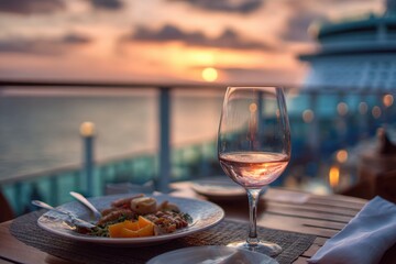 Naklejka premium Sunset dining on a cruise ship