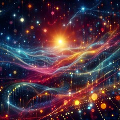 Obraz premium “Colorful glowing dots resembling stars in magical fantasy night sky.”