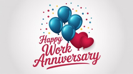 Happy work anniversary balloons and hearts celebration vector