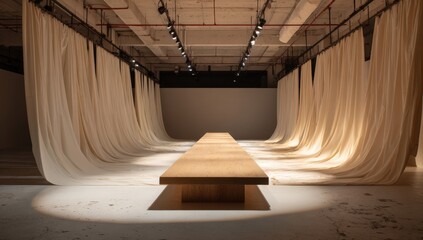 Empty runway with draped fabrics