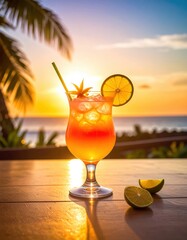 Refreshing Cocktail at Sunset Beach Getaway
