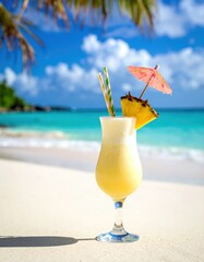 Refreshing Pi?a Colada Cocktail on Beach Paradise