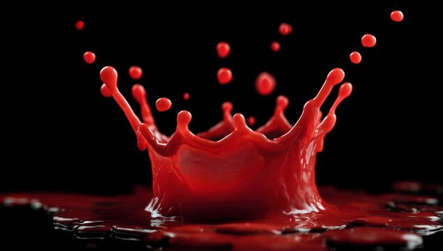 Red liquid splash on dark background