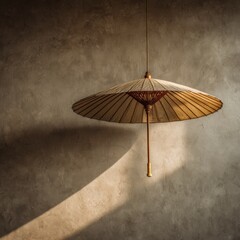 Vintage Hanging Umbrella Light Fixture with Textured Wall Background