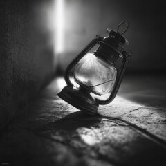 Vintage Lantern on Floor with Soft Light and Shadow Play
