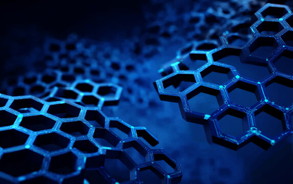 Close-up view of blue hexagonal molecular structure