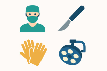 Medical Surgery Tools and Doctor Icon Set.