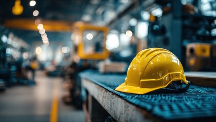 Industrial safety helmet on work bench