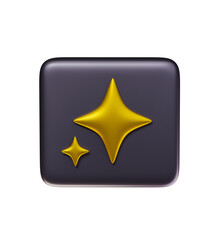 AI tech app icon with sparkle yellow stars. Artificial intelligence concept. 3D render