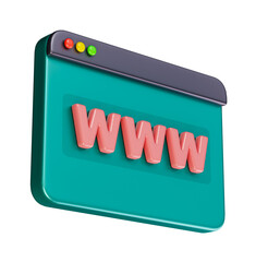 Minimal computer window and text WWW. webpage internet icon. 3D render