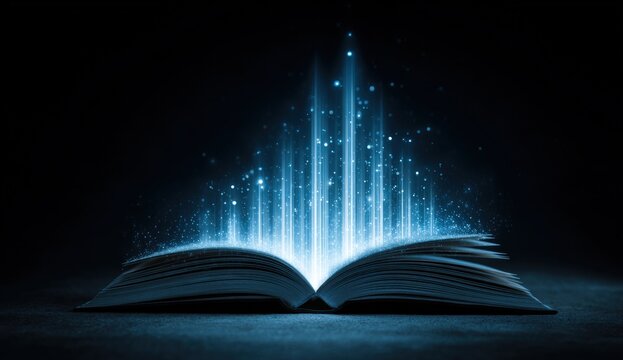 Open book with glowing light emanating from pages
