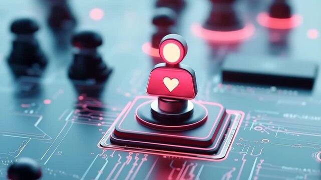 Artificial intelligence technology digital heart glowing icon futuristic circuit board innovation emotional connection, representing digital