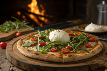 Burrata Pizza with Fresh Basil and Tomatoes