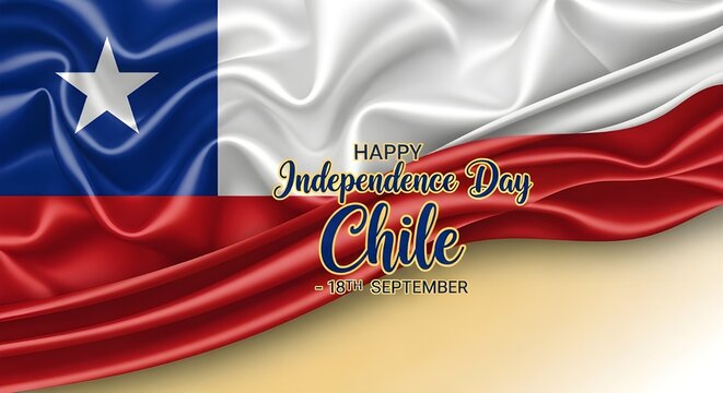 Chilean flag waving with independence day celebration text