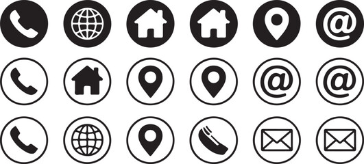 Assorted Contact Information Icons Varied Styles Representation Communications and Modern Design Versatility for Business Cards and Websites