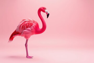 Fototapeta premium Single flamingo, vibrant color, minimalist style, flamingo, creature, fauna