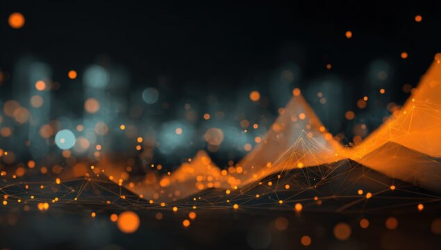 Abstract digital landscape with orange and teal highlights