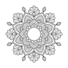 Garden petals in circle mandala coloring book page