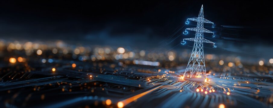 Futuristic city power grid. Abstract 3D model